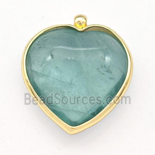 Natural Green Fluorite Heart Pendant Gold Plated