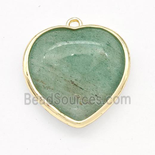 Green Strawberry Quartz Heart Pendants Gold Plated