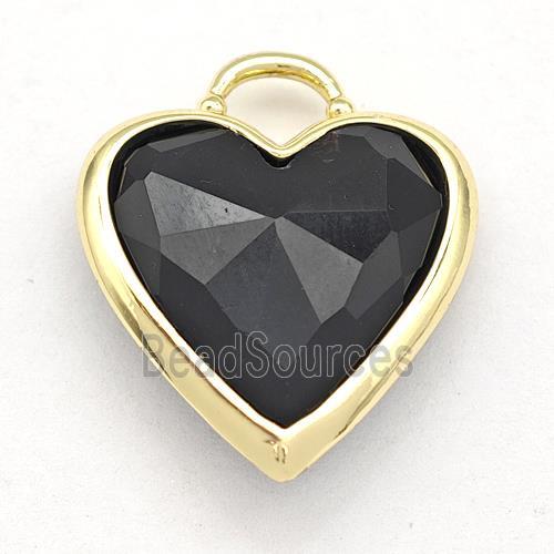 Black Onyx Agate Heart Pendant Faceted Gold Plated