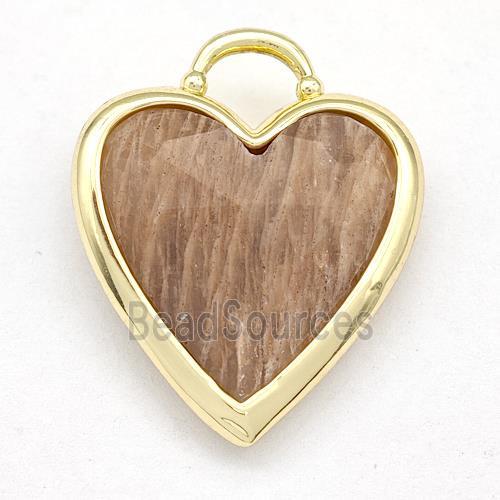 Natural Peach Sunstone Heart Pendant Faceted Gold Plated