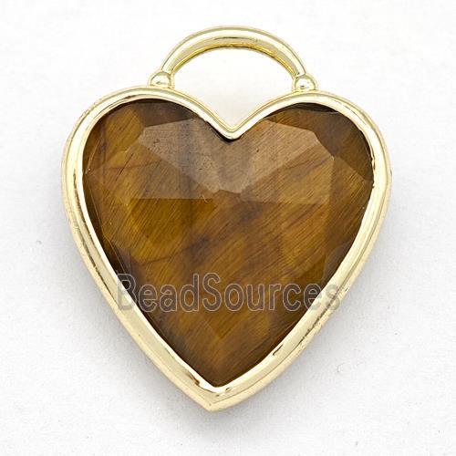 Natural Tiger Eye Stone Heart Pendant Faceted Gold Plated