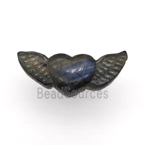 Labradorite Angel Wings Heart Pendant