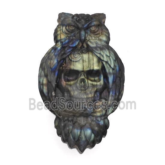 Labradorite Skull Owl Charms Pendant