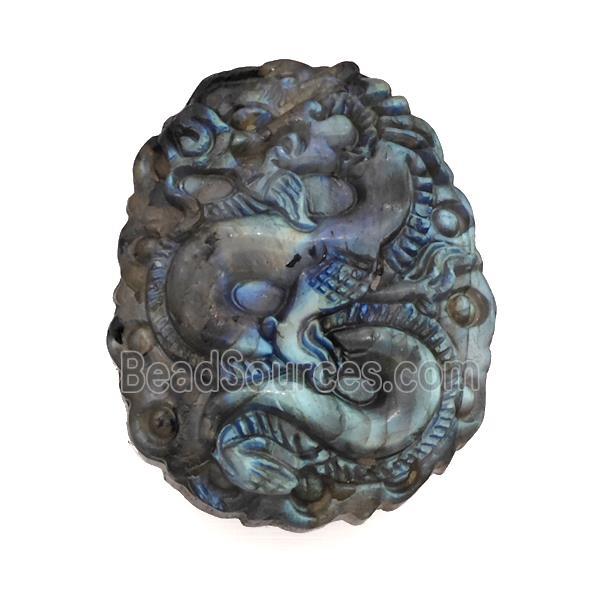 Chinese Loong Charms Labradorite Carved Pendant