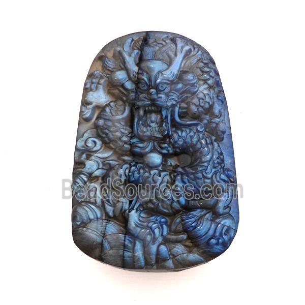 Chinese Loong Charms Labradorite Carved Pendant