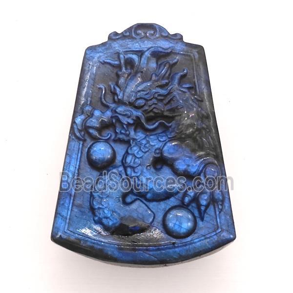 Chinese Loong Charms Labradorite Carved Pendant