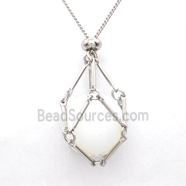 White Opalite Necklace Platinum Plated