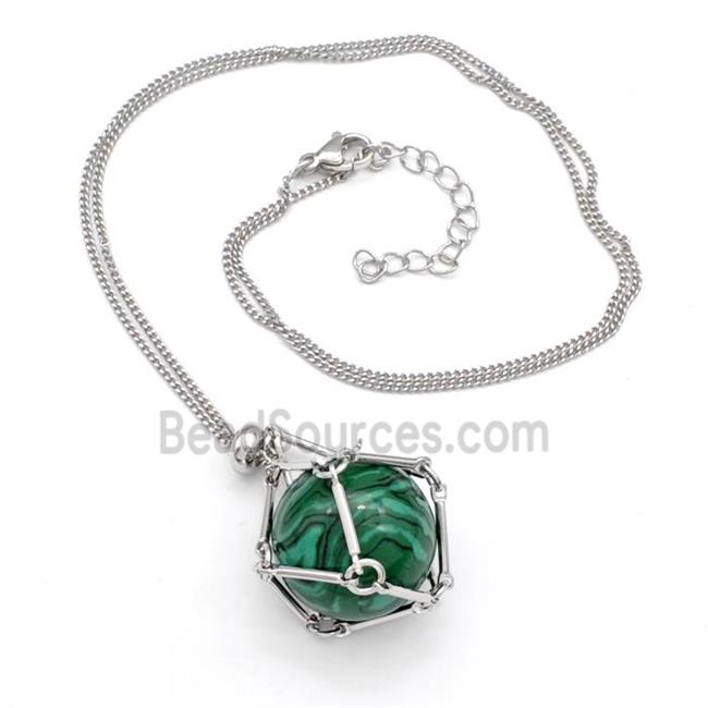 Synthetic Malachite Necklace Platinum Plated