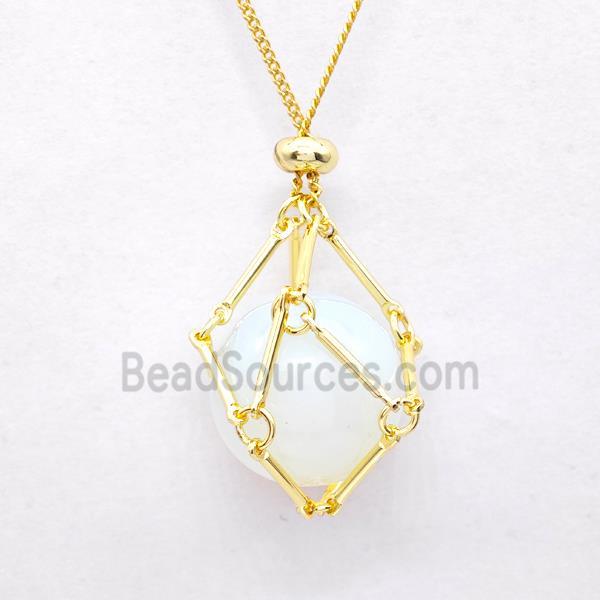 White Opalite Necklace Gold Plated