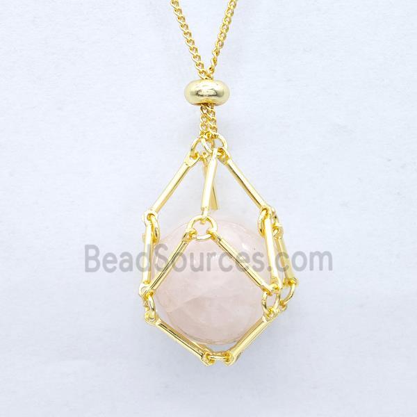 Natural Pink Rose Quartz Necklace Gold Plated