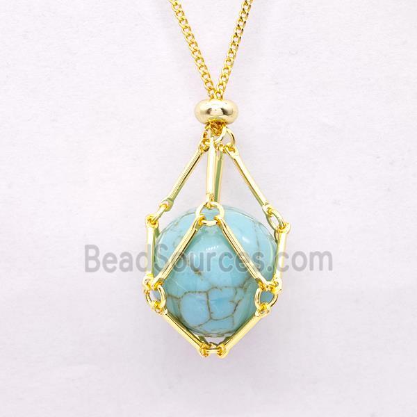 Teal Magnesite Turquoise Necklace Gold Plated