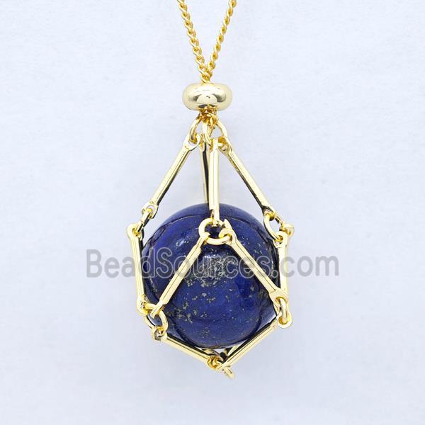 Natural Blue Lapis Lazuli Necklace Gold Plated