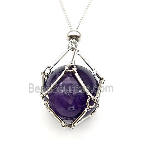 Natural Purple Amethyst Necklace Platinum Plated