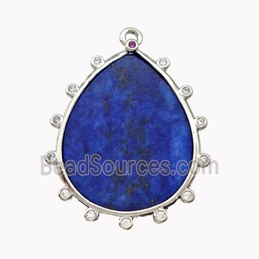 Natural Blue Lapis Lazuli Teardrop Pendant Flat