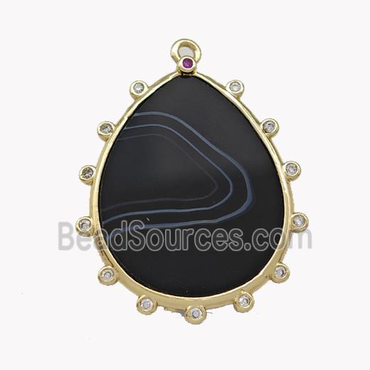 Black Stripe Agate Teardrop Pendant