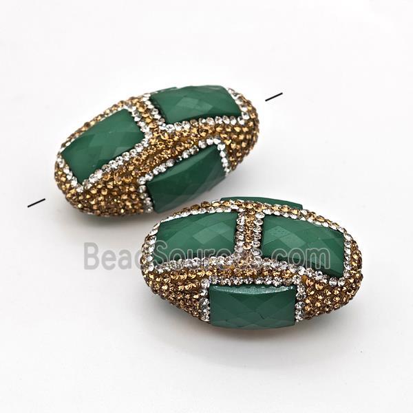 Clay Rice Beads Pave Rhinestone Green Jade