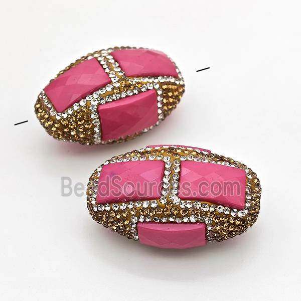 Clay Rice Beads Pave Rhinestone Hotpink Jade