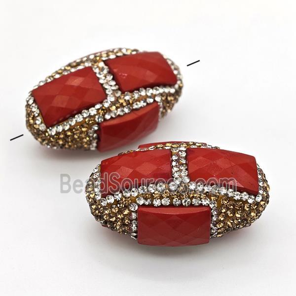 Clay Rice Beads Pave Rhinestone Red Jade