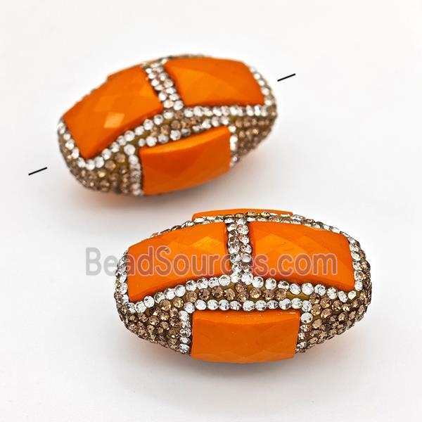 Clay Rice Beads Pave Rhinestone Orange Jade