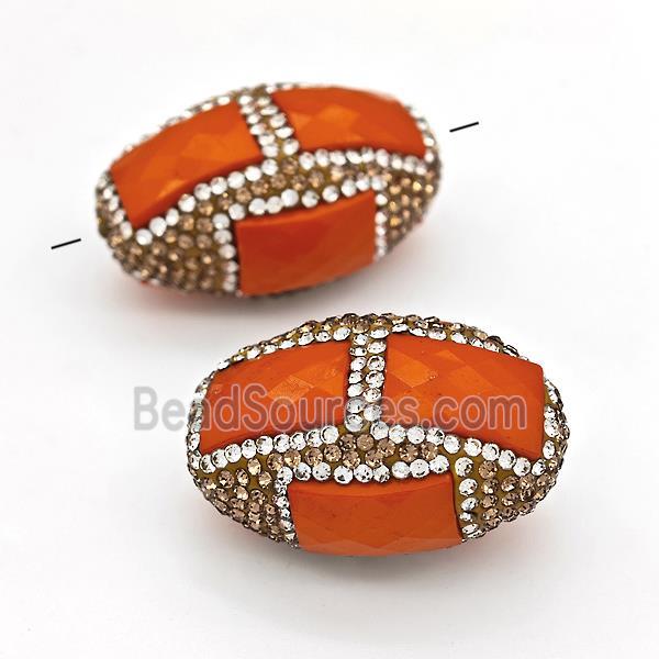 Clay Rice Beads Pave Rhinestone Orange Red Jade