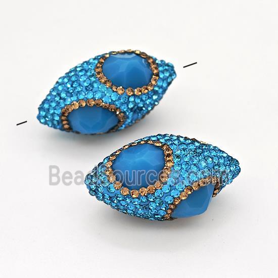 Clay Rice Beads Pave Rhinestone Blue Jadeite Glass