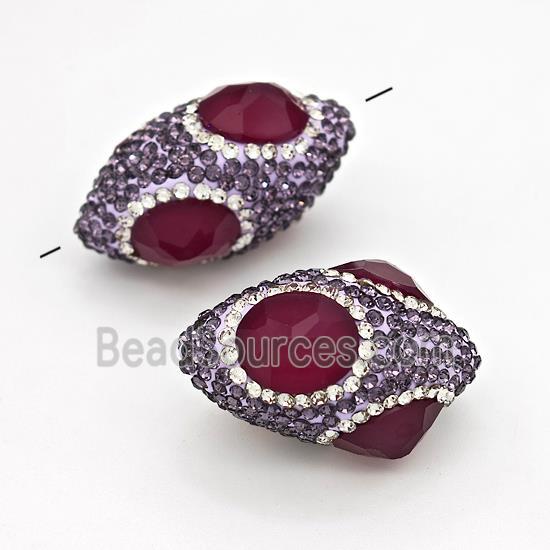 Clay Rice Beads Pave Rhinestone Red Jadeite Glass