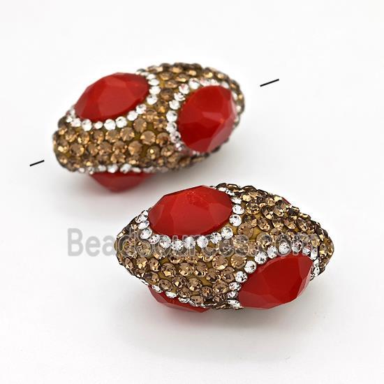 Clay Rice Beads Pave Rhinestone Red Jadeite Glass