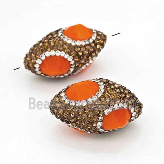 Clay Rice Beads Pave Rhinestone Orange Jadeite Glass