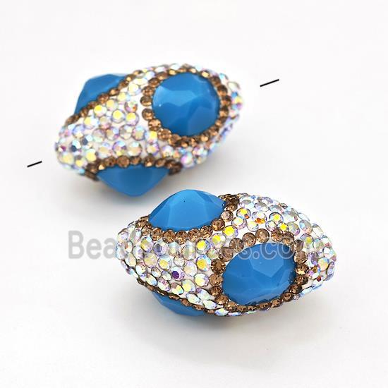 Clay Rice Beads Pave Rhinestone Blue Jadeite Glass