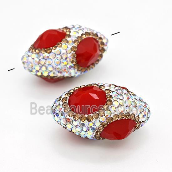 Clay Rice Beads Pave Rhinestone Red Jadeite Glass