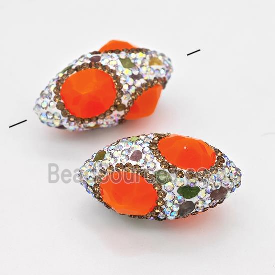 Clay Rice Beads Pave White Rhinestone Orange Jadeite Glass Tourmaline