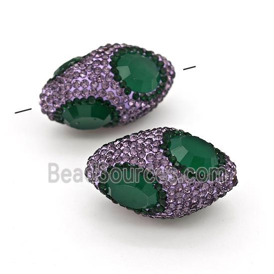 Clay Rice Beads Pave Purple Rhinestone Green Jadeite Glass