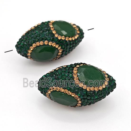 Clay Rice Beads Pave Green Rhinestone Jadeite Glass