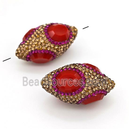 Clay Rice Beads Pave Yellow Rhinestone Red Jadeite Glass