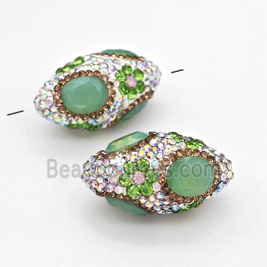 Clay Rice Beads Pave White Rhinestone Green Jadeite Glass