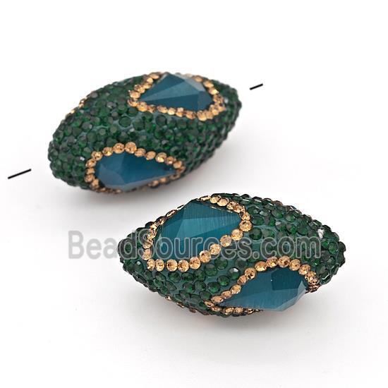 Clay Rice Beads Pave Green Rhinestone Blue Jadeite Glass