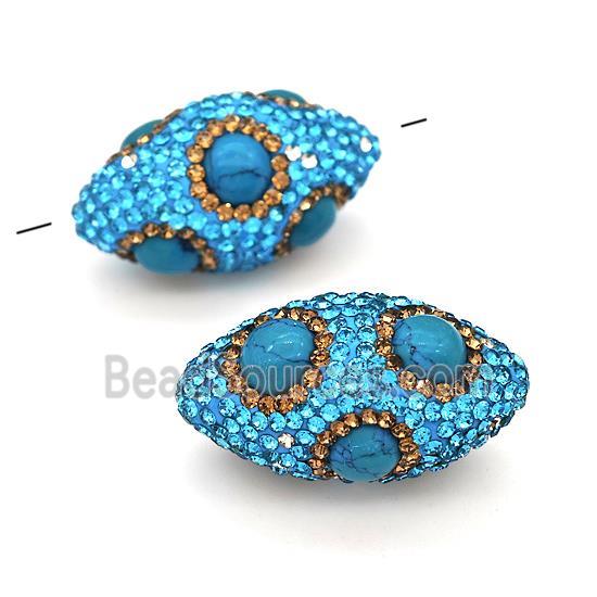 Clay Rice Beads Pave Rhinestone Blue Synthetic Turquoise