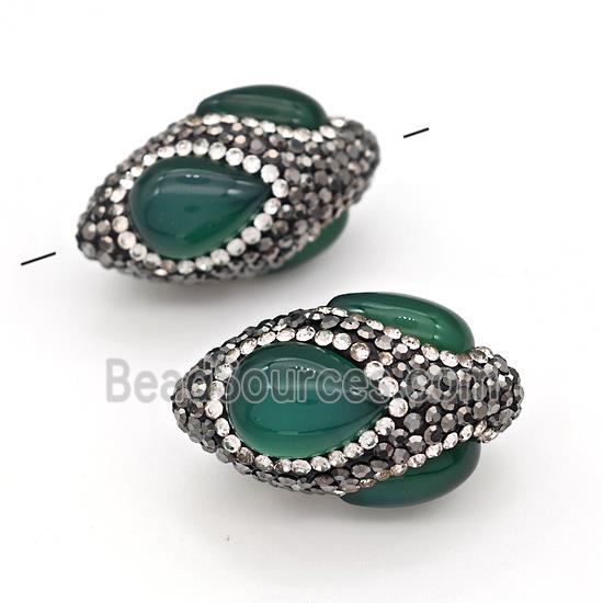 Clay Rice Beads Pave Rhinestone Green Agate