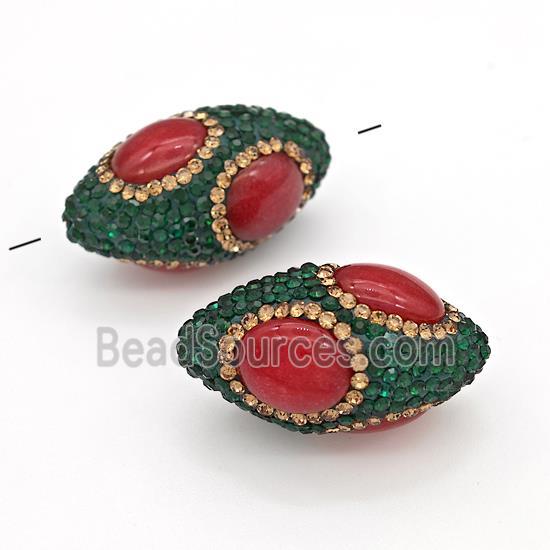 Clay Rice Beads Pave Rhinestone Red Synthetic Turquoise