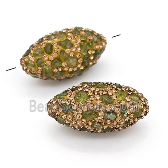 Clay Rice Beads Pave Yellow Rhinestone Green Garnet