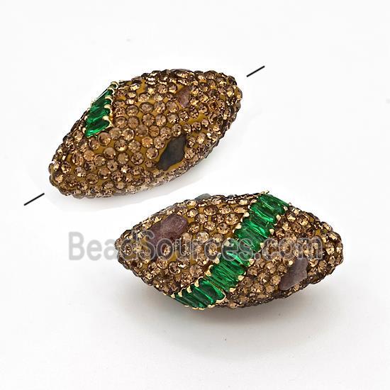 Clay Rice Beads Pave Yellow Rhinestone Tourmaline