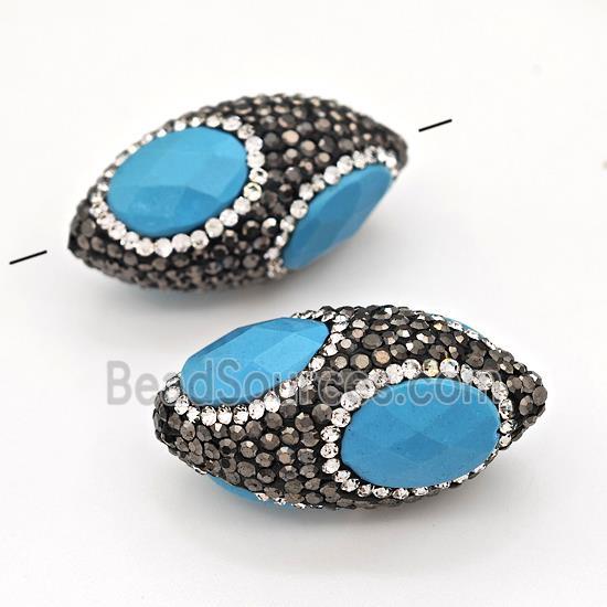 Clay Rice Beads Pave Rhinestone Blue Synthetic Turquoise