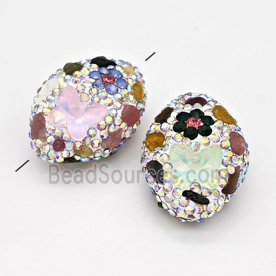 Clay Oval Beads Pave White Rhinestone Tourmaline Multicolor