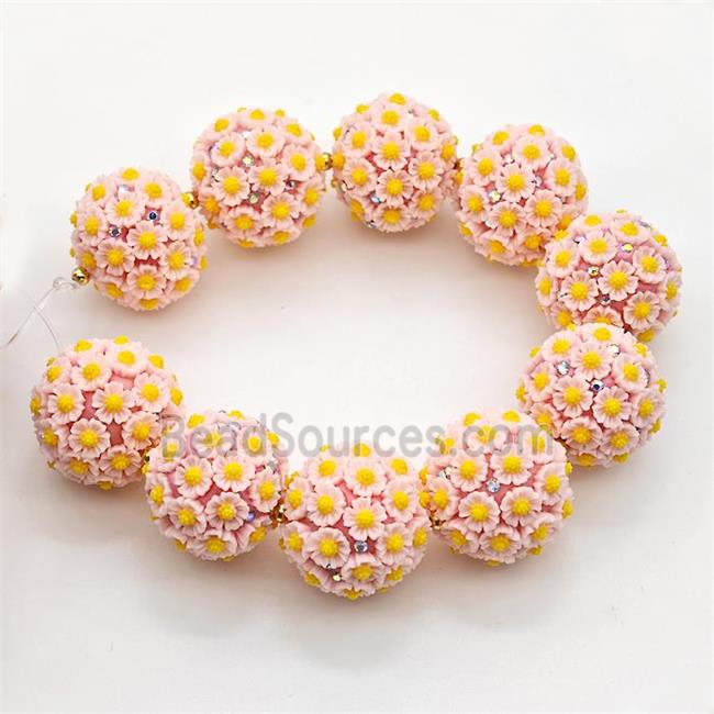 Resin Round Beads Flower Yellow