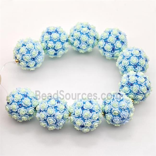 Resin Round Beads Flower Blue