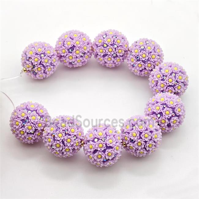 Resin Round Beads Flower Lavender