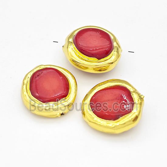 Red Coral Beads Freeform Gold Plated