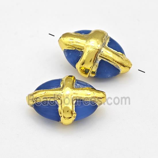 Blue Cat Eye Stone Oval Beads Gold Plated