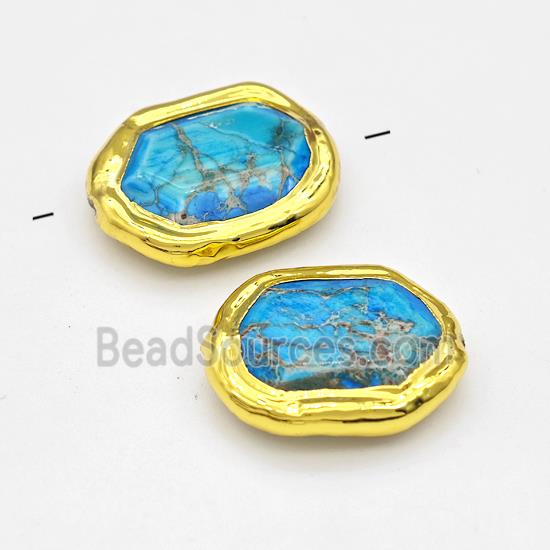 Natural Imperial Jasper Slice Beads Blue Dye Gold Plated