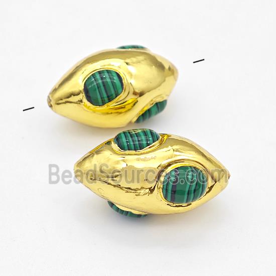 Synthetic Malchite Beads Rice Gold Plated